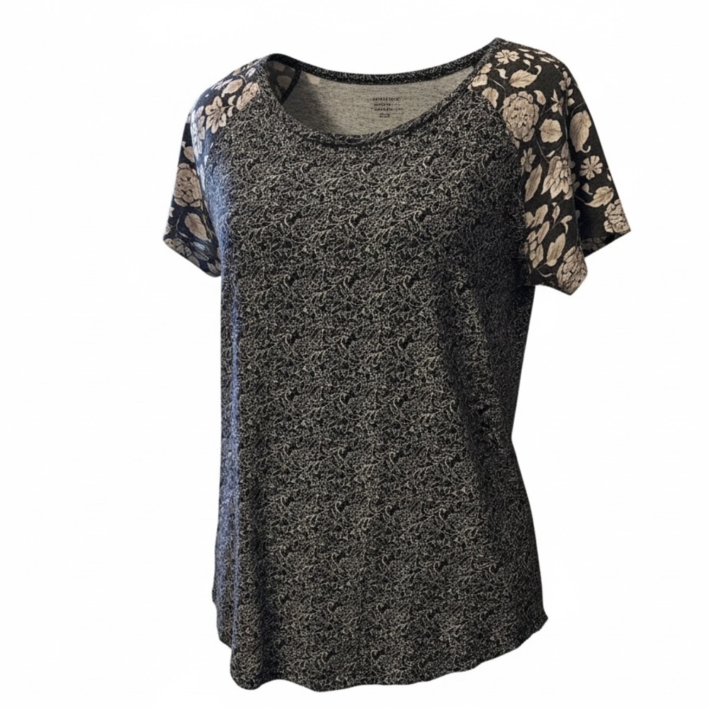 Lucky brand Floral Patterned Black and Gray Women's Top